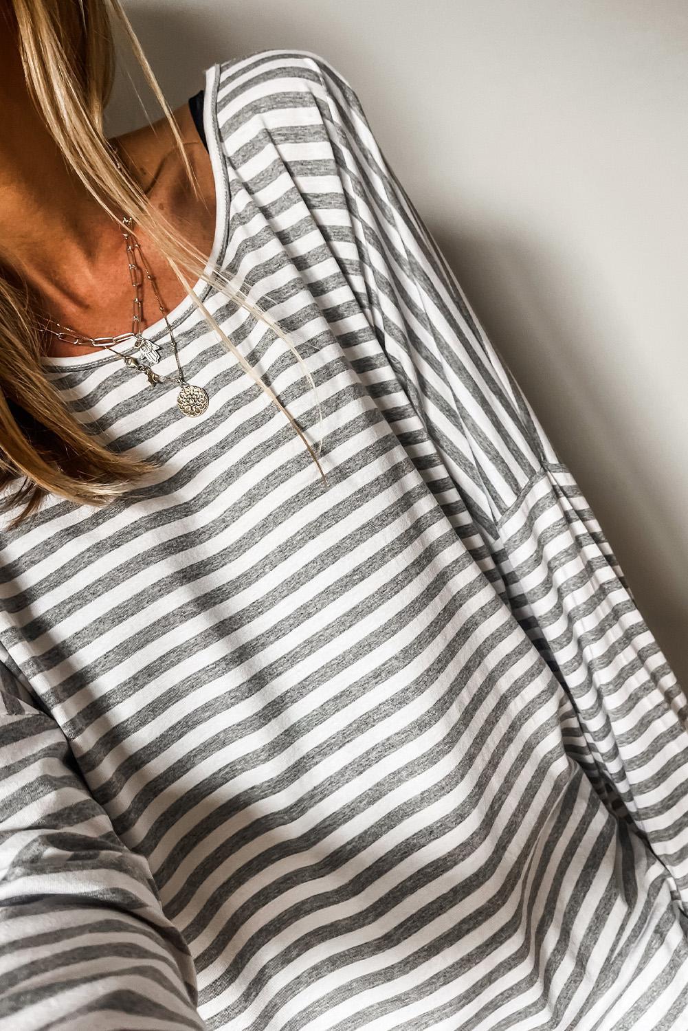 Drop Shoulder Gray Stripe Top