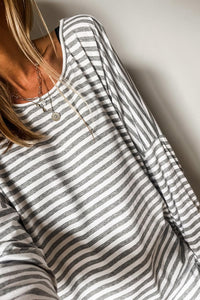 Drop Shoulder Gray Stripe Top