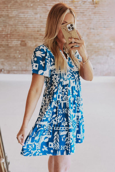 Blue Ricrac Floral Dress