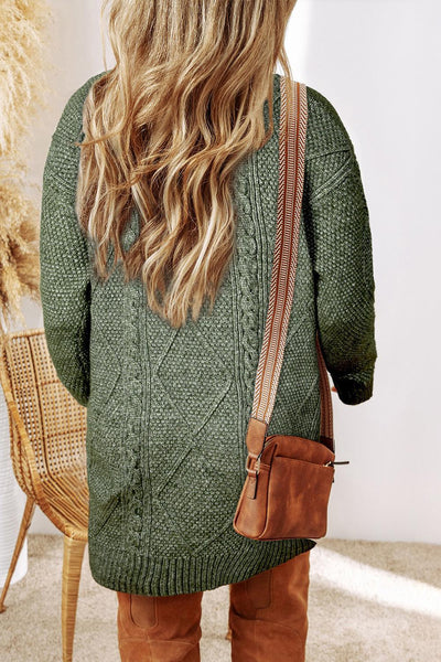 Cable Knit Drop Shoulder Sweater Dress