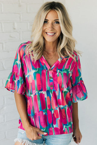Abstract Rose Brushstroke Top