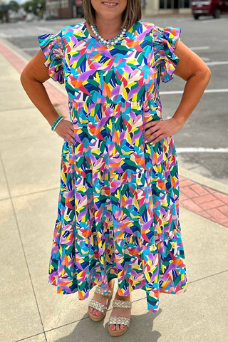 Curvy Geometric Tiered Maxi