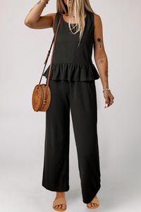 Ribbed Ruffle Tank Top and Pants Set