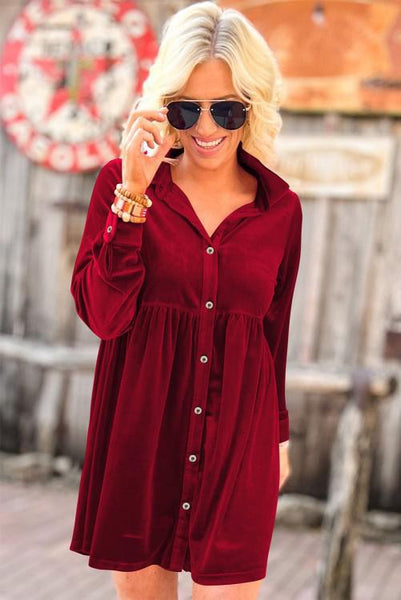 Velvet Button Up Dress