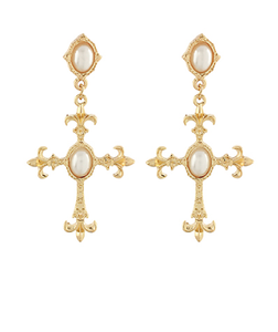 Cross and Pearl Drop Earrings