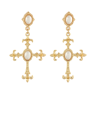 Cross and Pearl Drop Earrings