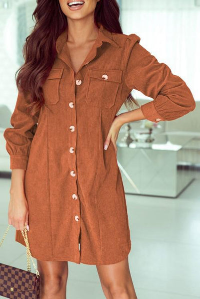 Corduroy Buttoned Shirt Dress