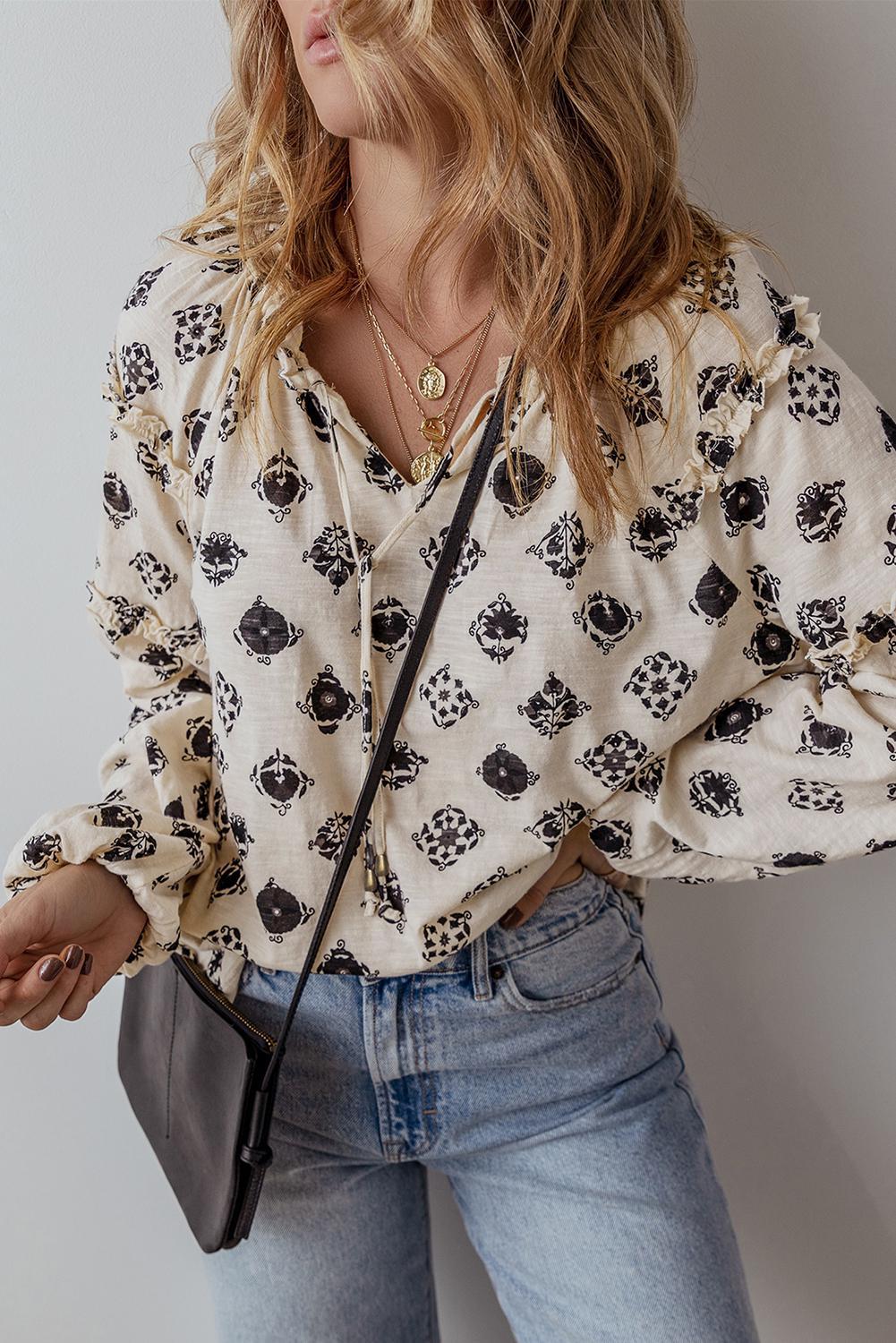 Printed Split Neck Top