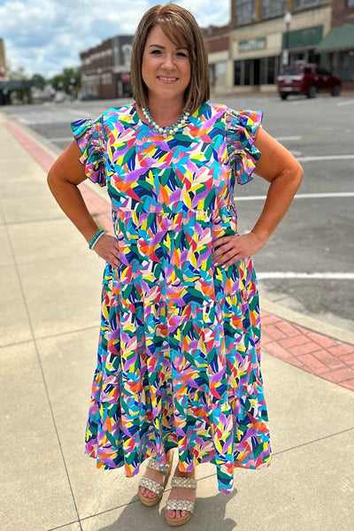 Curvy Geometric Tiered Maxi
