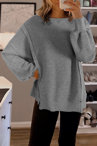 Gray Waffle Knit Bishop Sleeve Top