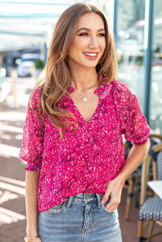 Rose Frilled Print Top