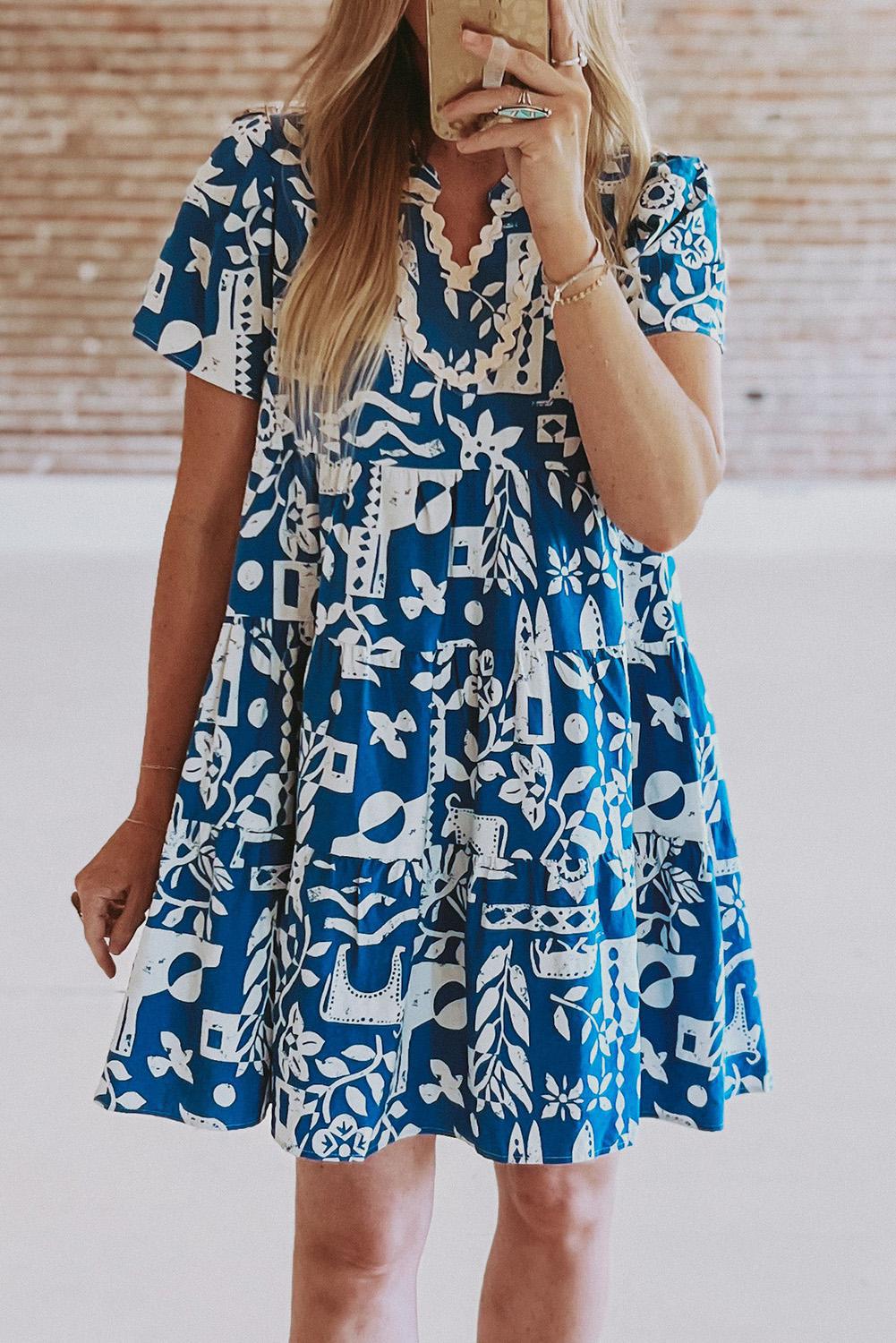 Blue Ricrac Floral Dress