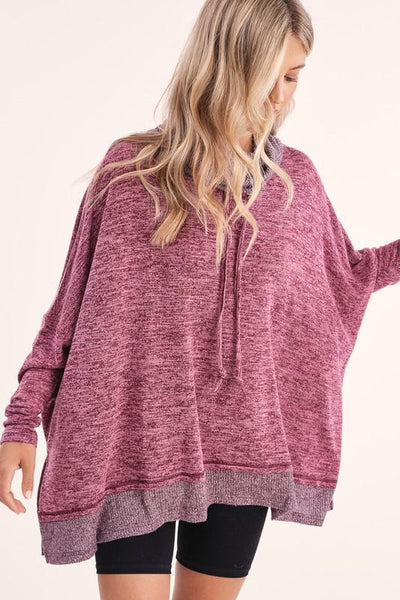 Long Sleeve Cowl Neck with Contrast Hem