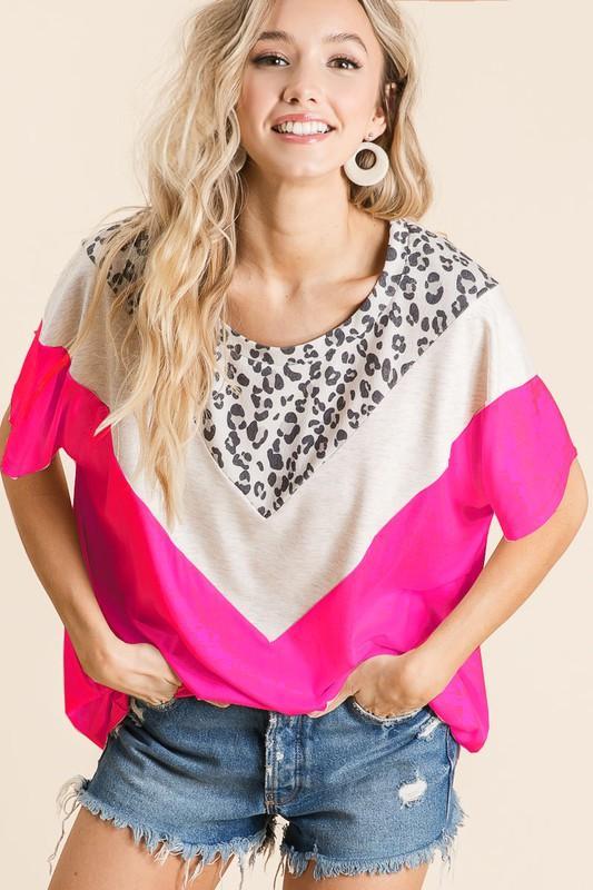 Leopard Color Block Top