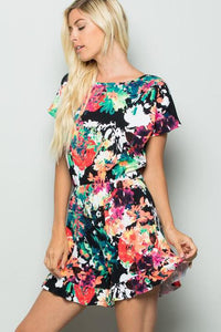 Black Multi Floral Print Ruffled Romper