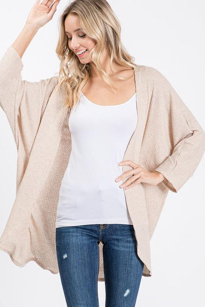 Open Front Waffle Knit Cardigan