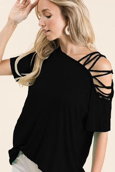 Open Shoulder Jersey Knit Top