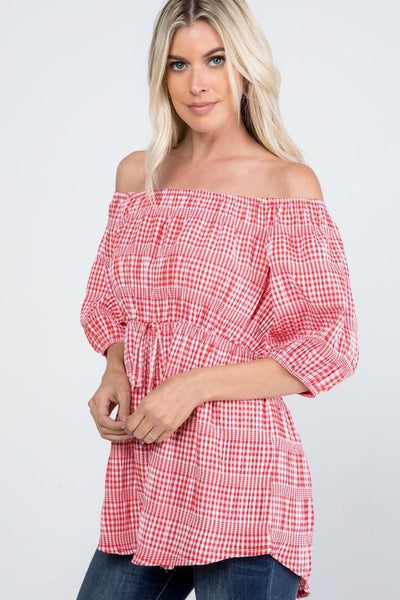 Off Shoulder Plaid Top