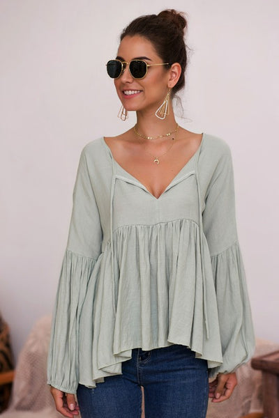 Tie Neck balloon Sleeve Top