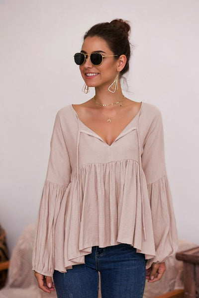 Tie Neck balloon Sleeve Top