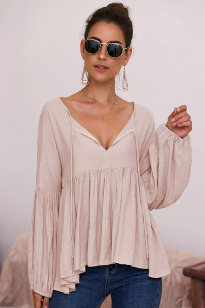 Tie Neck balloon Sleeve Top