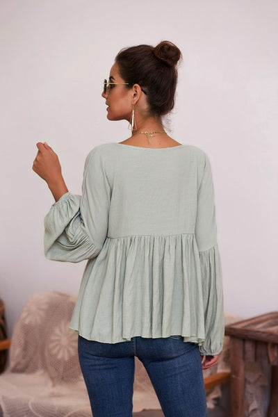 Tie Neck balloon Sleeve Top