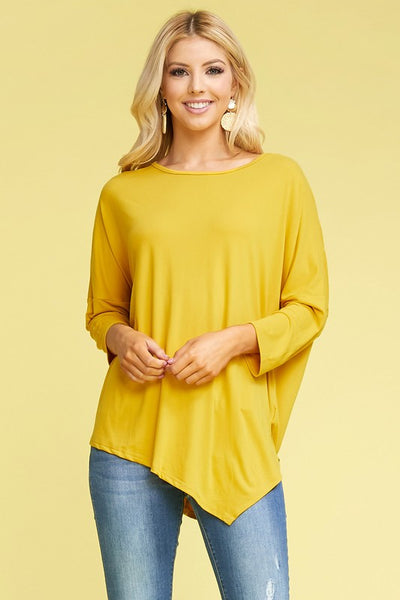 Dolman 3/4 Sleeve Asymmetrical Top