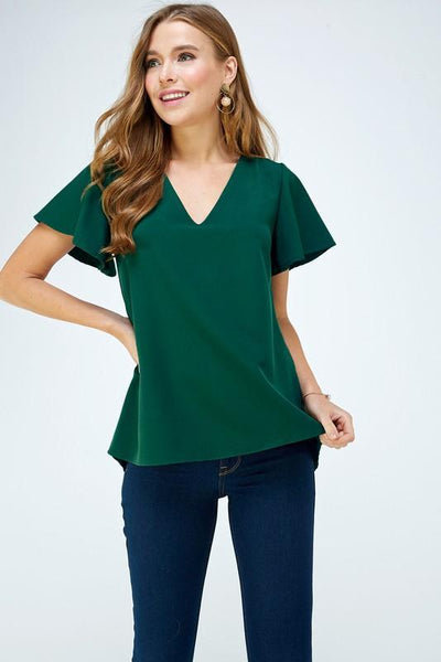 V Neck Flutter Sleeve Top