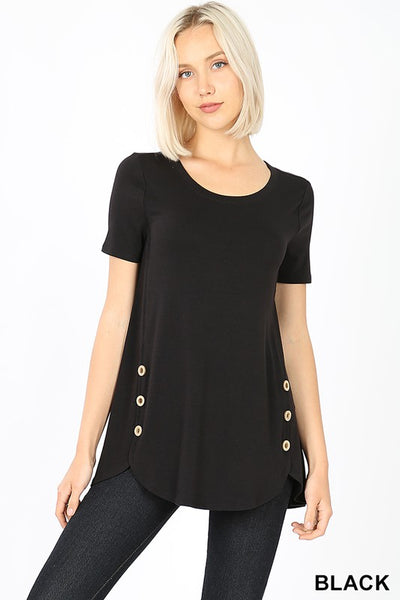 Short Sleeve Top with Side Button Detail