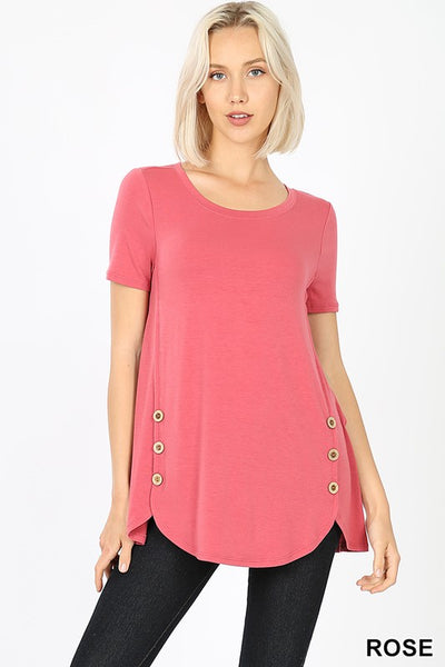 Short Sleeve Top with Side Button Detail