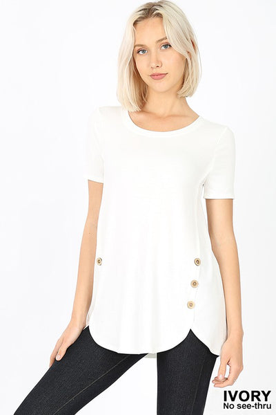 Short Sleeve Top with Side Button Detail