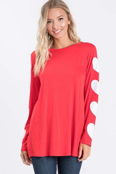 Solid Top with Heart Print Sleeves