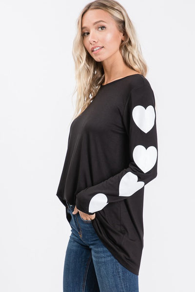 Solid Top with Heart Print Sleeves