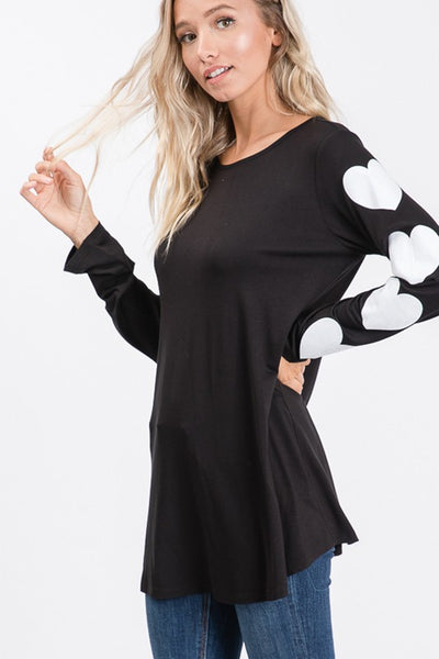 Solid Top with Heart Print Sleeves