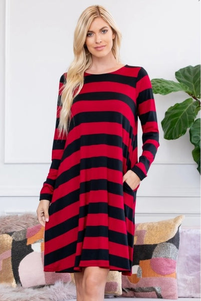 Striped Midi Dress with Pockets