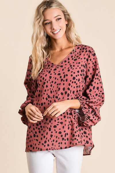 Dalmatian Print V-Neck Top