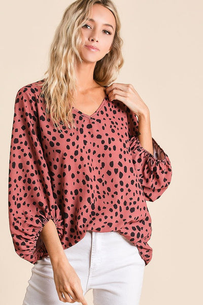 Dalmatian Print V-Neck Top