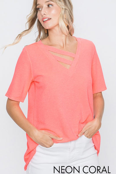 V Neck Top  with Bar Detail