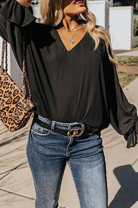 Flared Sleeve V Neck Top