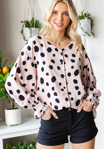 Pink Dot Top with Frill Cuffs