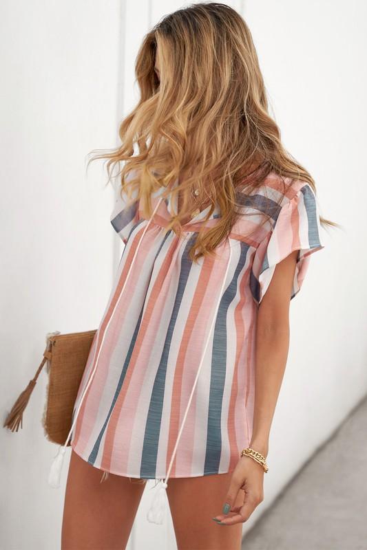 V Neck Striped Top