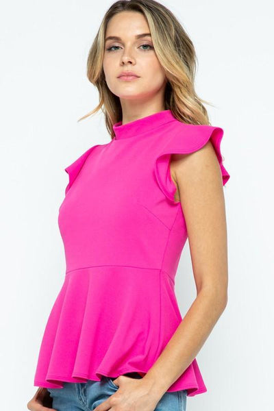 Mock Neck Top with Ruffle Cap Sleeve