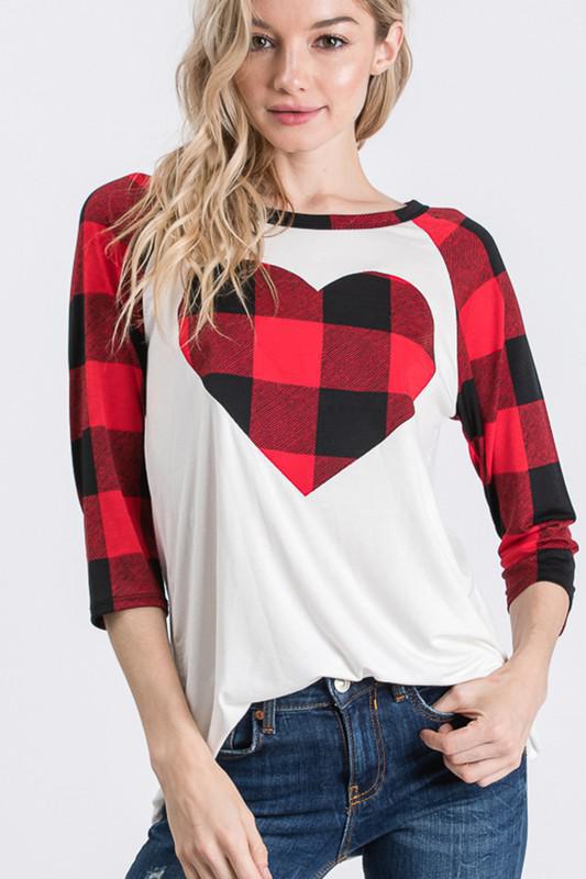 Plaid Valentine Heart Print Top