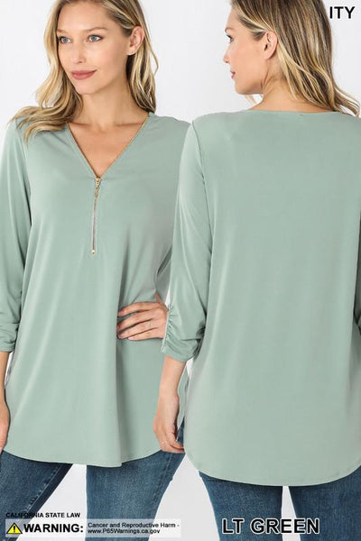 Front Zip 3/4 Sleeve Top