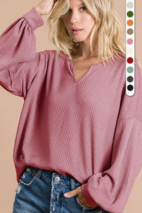 V Neck Thermal Knit Top