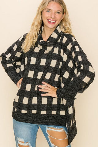 Plaid Over Size Poncho Sweater