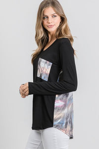 Marble Tie Dye Back Top with Pocket