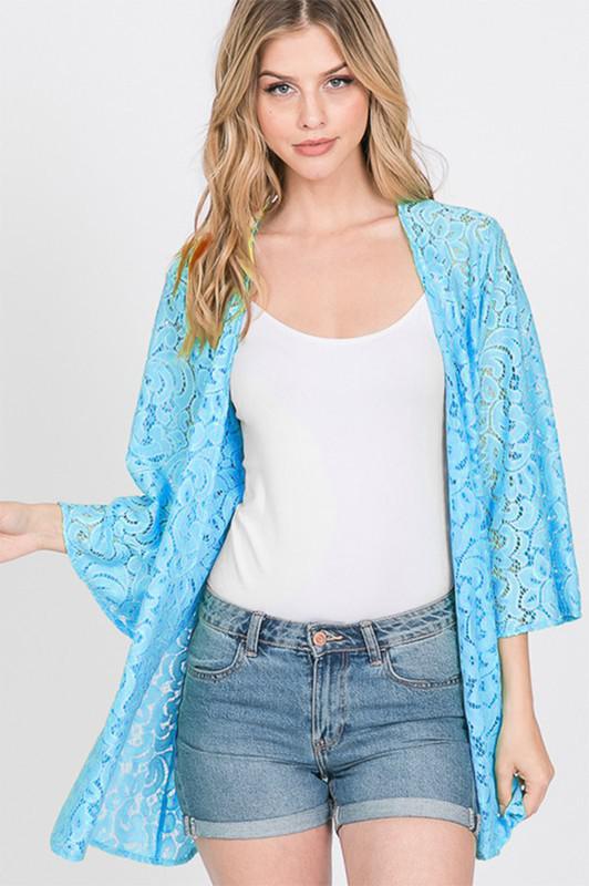 Blue Lace Kimono Cardigan