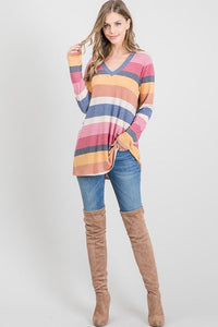 V Neck Colorblock Top