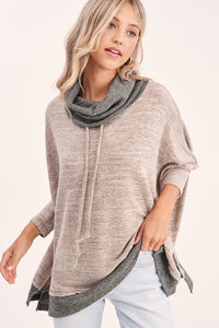 Long Sleeve Cowl Neck with Contrast Hem